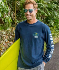 Maui Surf Co. Wood Ring - Navy Long Sleeve Crewneck T-Shirt -Crazy Shirts Sale Store 037bc240dc6591cfbd93074b417e4503
