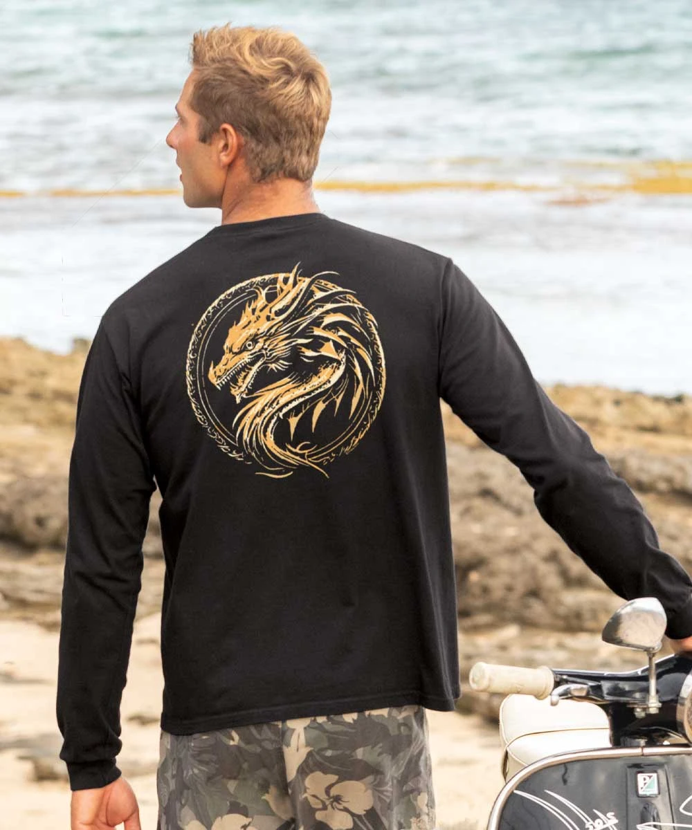 Dragon Medallion - Black Long Sleeve Crewneck T-Shirt 2 Dragon Medallion - Black Long Sleeve Crewneck T-Shirt - Image 2