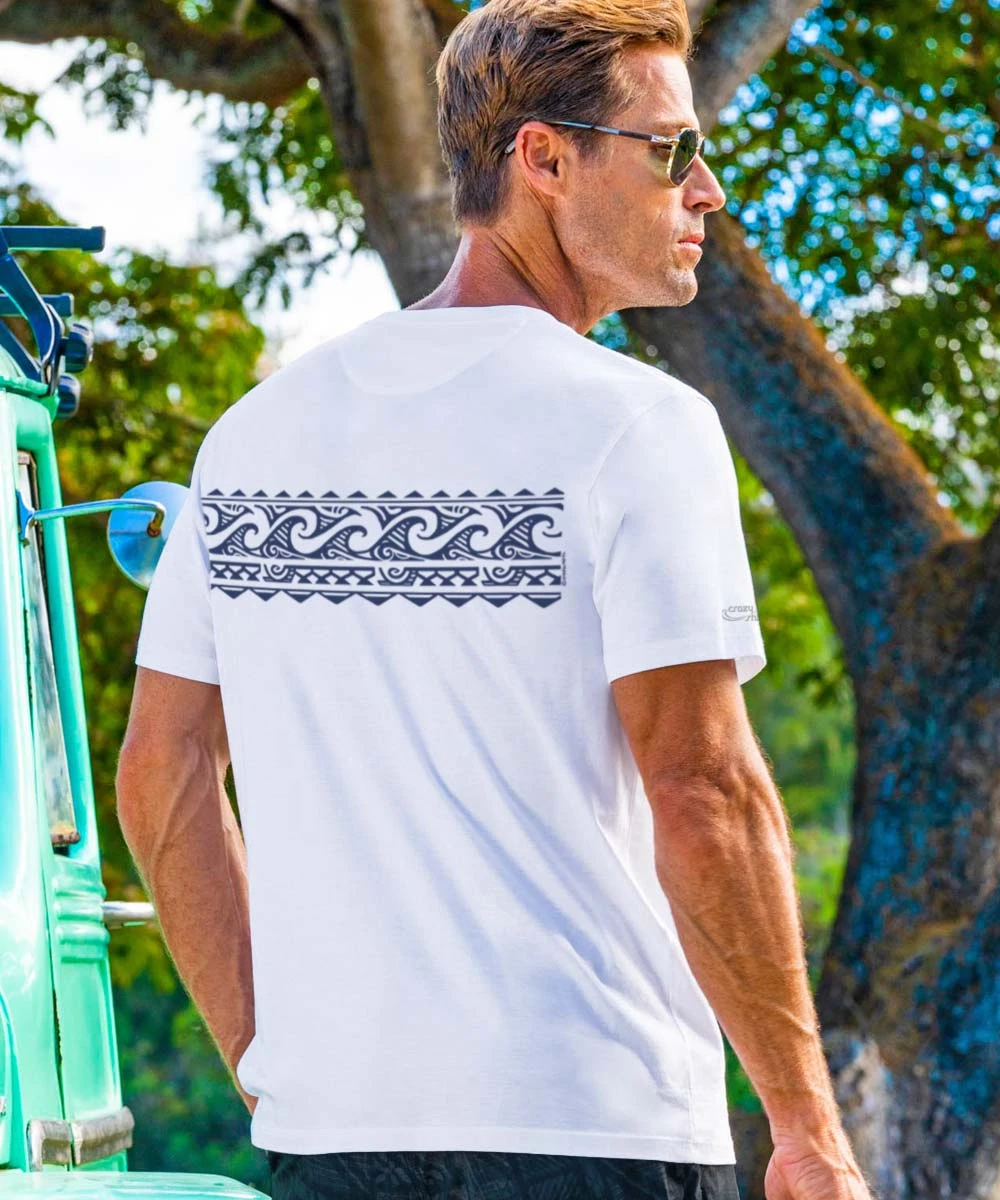 Tribal Wave Band - White Short Sleeve Pima T-Shirt 3 Tribal Wave Band - White Short Sleeve Pima T-Shirt - Image 3
