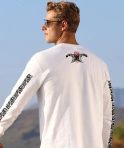 Red Tide Wave - White Long Sleeve Crewneck T-Shirt -Crazy Shirts Sale Store 1014235 1A