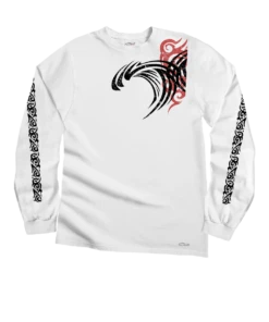 Red Tide Wave - White Long Sleeve Crewneck T-Shirt
