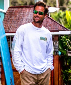 Shine On Laguna - White Long Sleeve Crewneck T-Shirt -Crazy Shirts Sale Store 2001726 1A