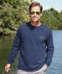 Moose Sighting - Navy Long Sleeve Crewneck T-Shirt -Crazy Shirts Sale Store 2002024 1A