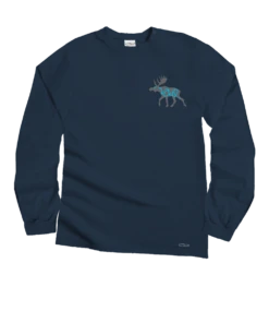 Moose Sighting - Navy Long Sleeve Crewneck T-Shirt -Crazy Shirts Sale Store 2002024 1A 1