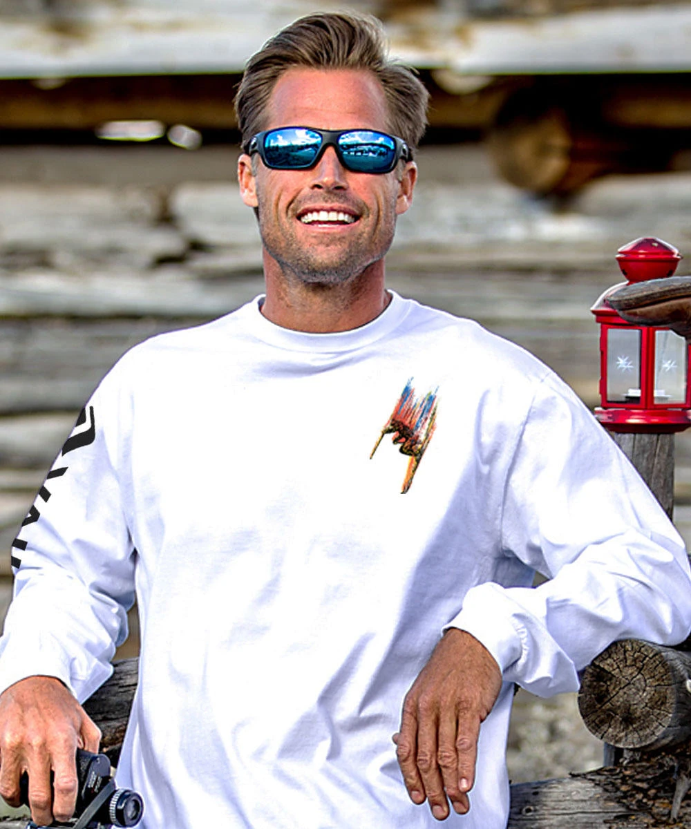 Vail Resort Technicolor Skier - White Long Sleeve Crewneck T-Shirt 3 Vail Resort Technicolor Skier - White Long Sleeve Crewneck T-Shirt - Image 3