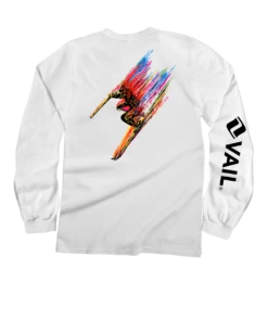 Vail Resort Technicolor Skier - White Long Sleeve Crewneck T-Shirt
