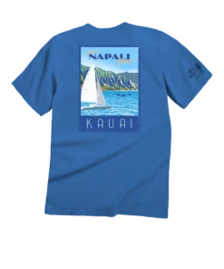 Retro Napali Poster - Blue Hawaii Dyed Short Sleeve Crewneck T-Shirt