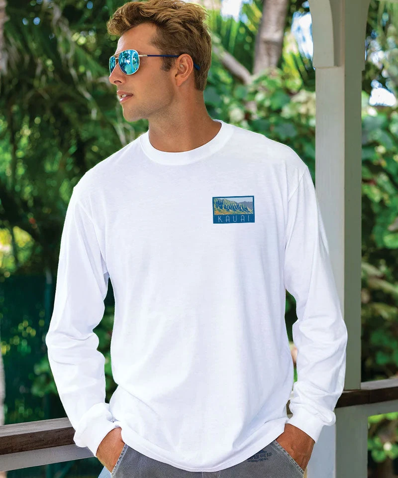 Retro Napali Poster - White Long Sleeve Crewneck T-Shirt 3 Retro Napali Poster - White Long Sleeve Crewneck T-Shirt - Image 3