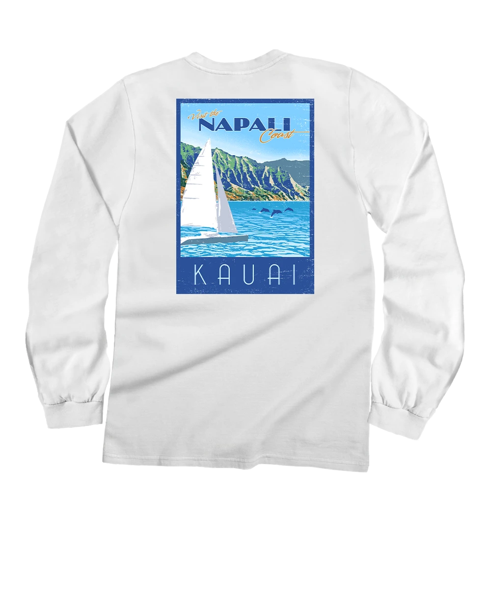 Retro Napali Poster - White Long Sleeve Crewneck T-Shirt 1 Retro Napali Poster - White Long Sleeve Crewneck T-Shirt
