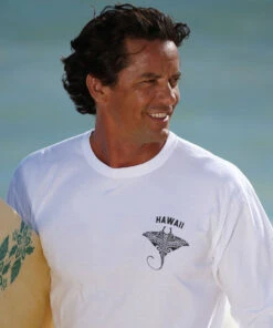 Kava Kava Ray - White Long Sleeve Crewneck T-Shirt -Crazy Shirts Sale Store 2003711 1A