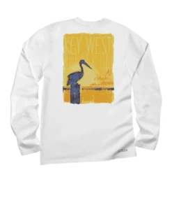 Painted Pelican - White Long Sleeve Crewneck T-Shirt