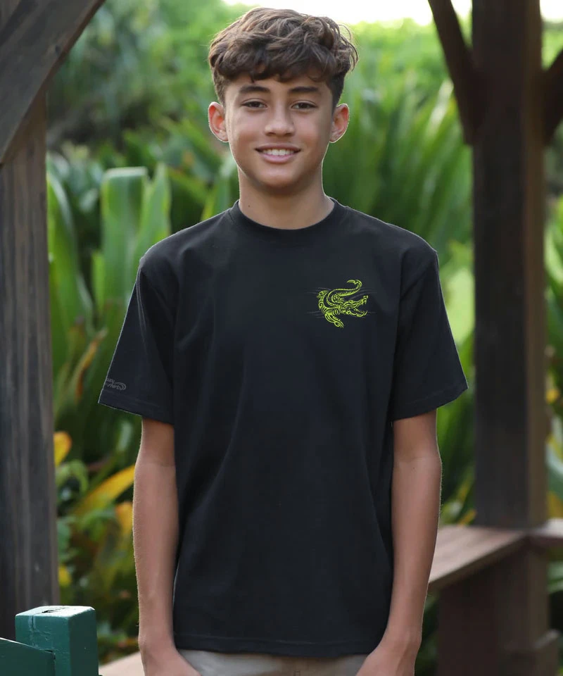 Tribal Gator - Black Short Sleeve Crewneck T-Shirt 3 Tribal Gator - Black Short Sleeve Crewneck T-Shirt - Image 3