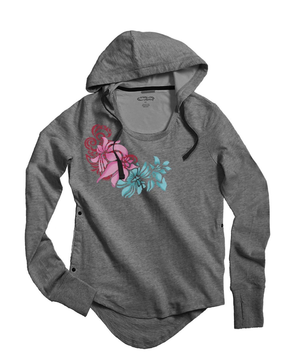 Pua Nalu - Gray Heather Long Sleeve Harmony Hooded T 1 Pua Nalu - Gray Heather Long Sleeve Harmony Hooded T