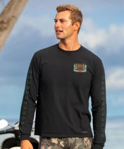 Lucky Frog Good Luck Sign - Black Long Sleeve Crewneck T-Shirt -Crazy Shirts Sale Store 2010752 1A