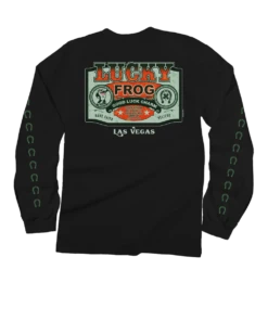 Lucky Frog Good Luck Sign - Black Long Sleeve Crewneck T-Shirt