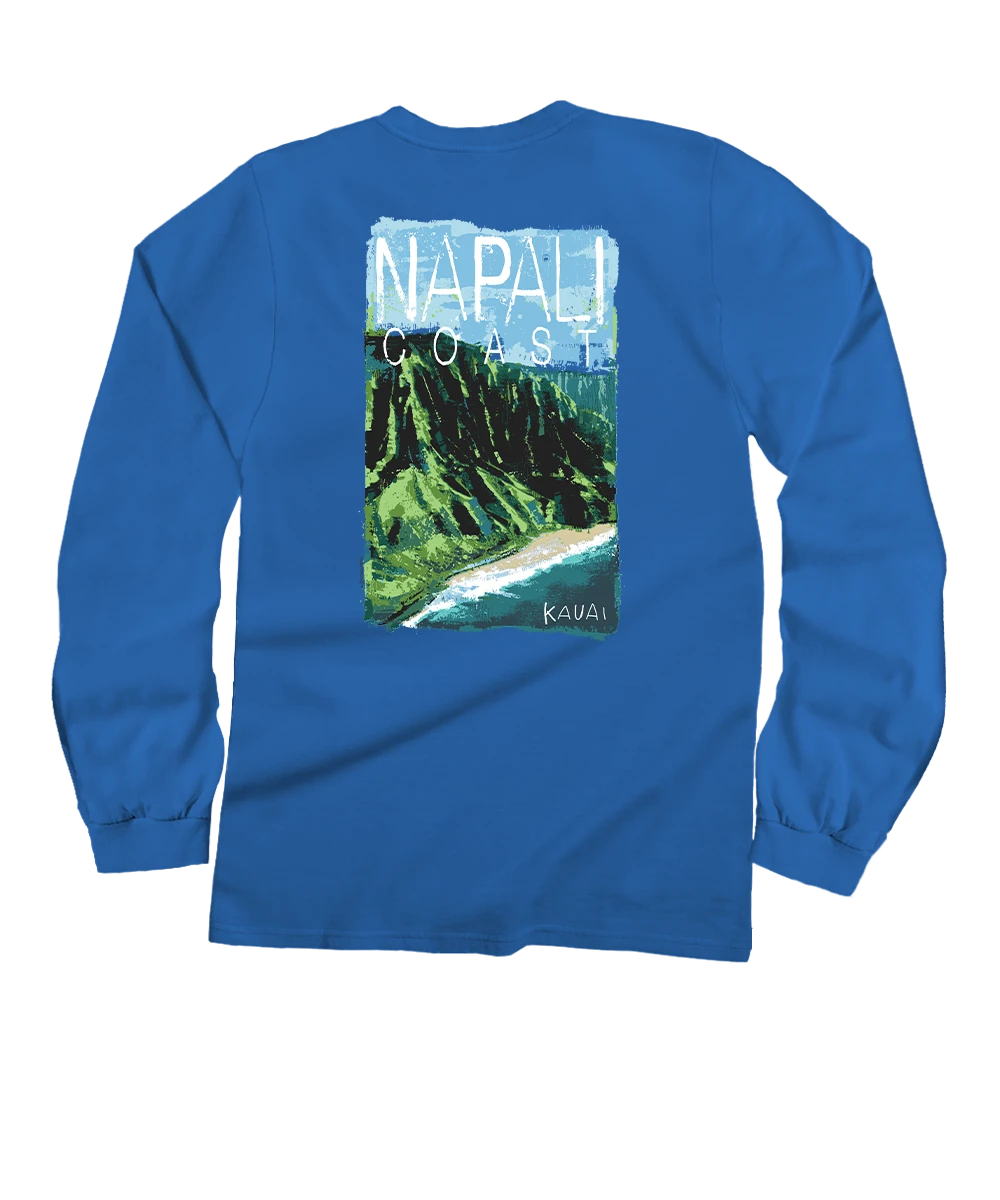 Painted Napali Coast - Blue Hawaii Dyed Long Sleeve Crewneck T-Shirt 1 Painted Napali Coast - Blue Hawaii Dyed Long Sleeve Crewneck T-Shirt
