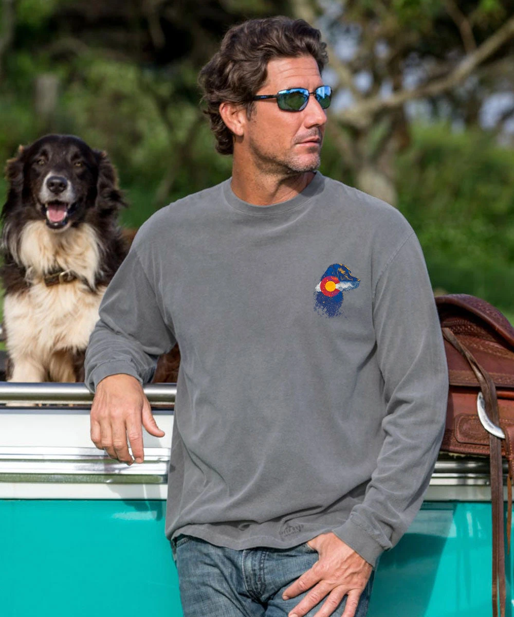 Vail Lab Flag - Crater Dyed® Long Sleeve Crewneck T-Shirt 3 Vail Lab Flag - Crater Dyed® Long Sleeve Crewneck T-Shirt - Image 3