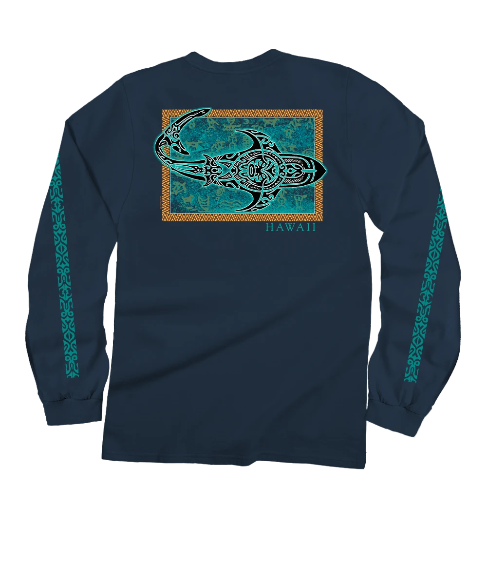 Tribal Petro Mano - Navy Long Sleeve Crewneck T-Shirt 1 Tribal Petro Mano - Navy Long Sleeve Crewneck T-Shirt
