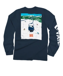Vail Resort Chairlift - Navy Long Sleeve Crewneck T-Shirt