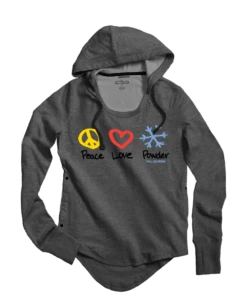 Peace Love Powder - Gray Heather Long Sleeve Harmony Hooded T