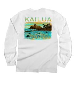 Paddle To Lanikai - White Long Sleeve Crewneck T-Shirt