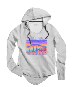 Pastel Palms - White Gray Heather Long Sleeve Harmony Hooded T