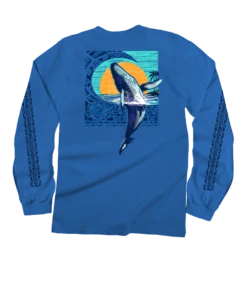 Tribal Whale Breach - Blue Hawaii Dyed Long Sleeve Crewneck T-Shirt