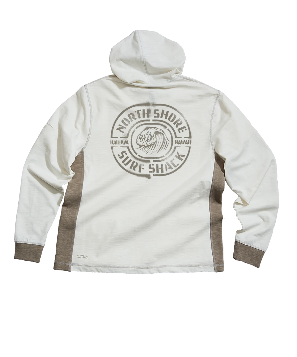 North Shore Surf Shack - Natural/Gray Long Sleeve Longboard Hooded Tee 1 North Shore Surf Shack - Natural/Gray Long Sleeve Longboard Hooded Tee