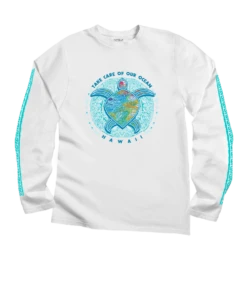 Ocean Blue - White Long Sleeve Crewneck T-Shirt