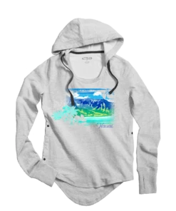 Coastal Beauty - White Gray Heather Long Sleeve Harmony Hooded T