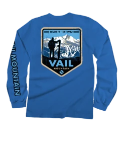 Vail Resort Vail Mountain Badge - Blue Hawaii Dyed Long Sleeve Crewneck T-Shirt