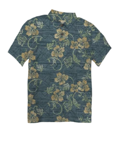 Waikoloa - Blue Nights/Dijon Short Sleeve Hawaiian Polo Shirt