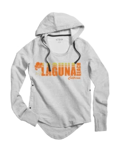 Laguna Beach Retro - White Gray Heather Long Sleeve Harmony Hooded T