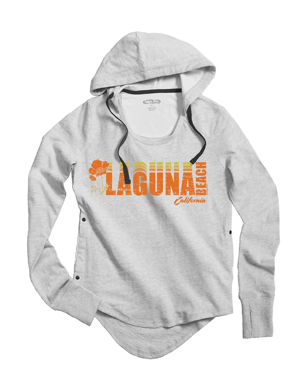 Laguna Beach Retro - White Gray Heather Long Sleeve Harmony Hooded T 1 Laguna Beach Retro - White Gray Heather Long Sleeve Harmony Hooded T
