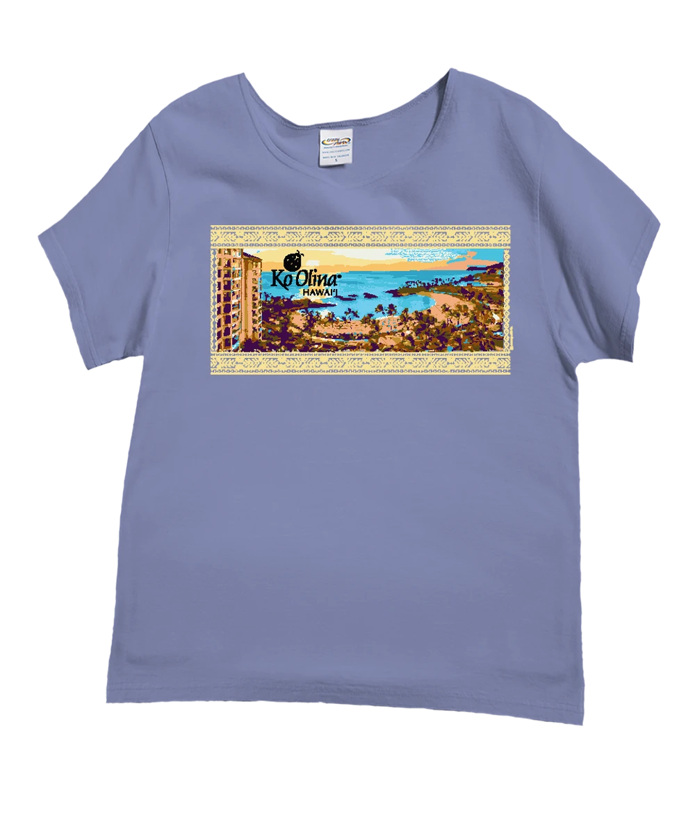 Koolina Beach Scenic - Lavender Dyed Short Sleeve Scoop Neck T-Shirt 1 Koolina Beach Scenic - Lavender Dyed Short Sleeve Scoop Neck T-Shirt