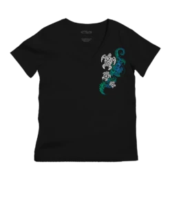 Honu Current - Jet Black Short Sleeve Pima V-Neck T-Shirt