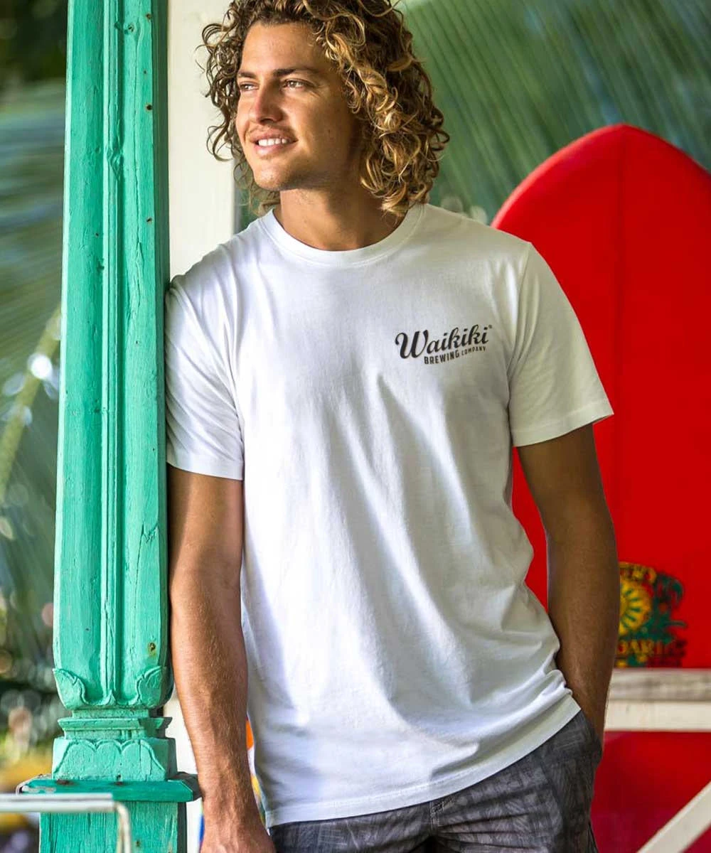 Waikiki Brewing Co Oahu - White Short Sleeve Pima T-Shirt 3 Waikiki Brewing Co Oahu - White Short Sleeve Pima T-Shirt - Image 3