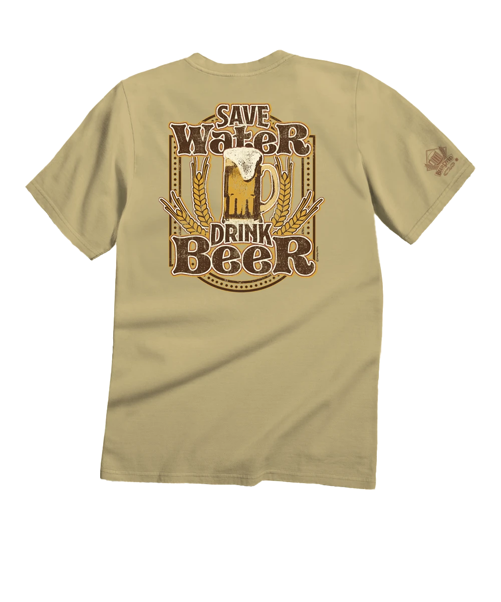 Save Water - Beer Dyed Short Sleeve Crewneck T-Shirt 1 Save Water - Beer Dyed Short Sleeve Crewneck T-Shirt