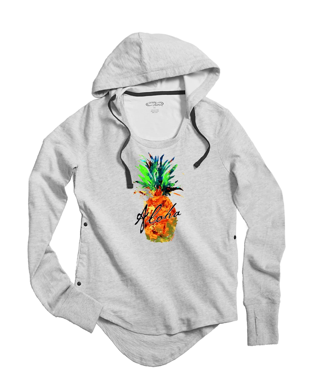 Splatter Pineapple - White Gray Heather Long Sleeve Harmony Hooded T 1 Splatter Pineapple - White Gray Heather Long Sleeve Harmony Hooded T