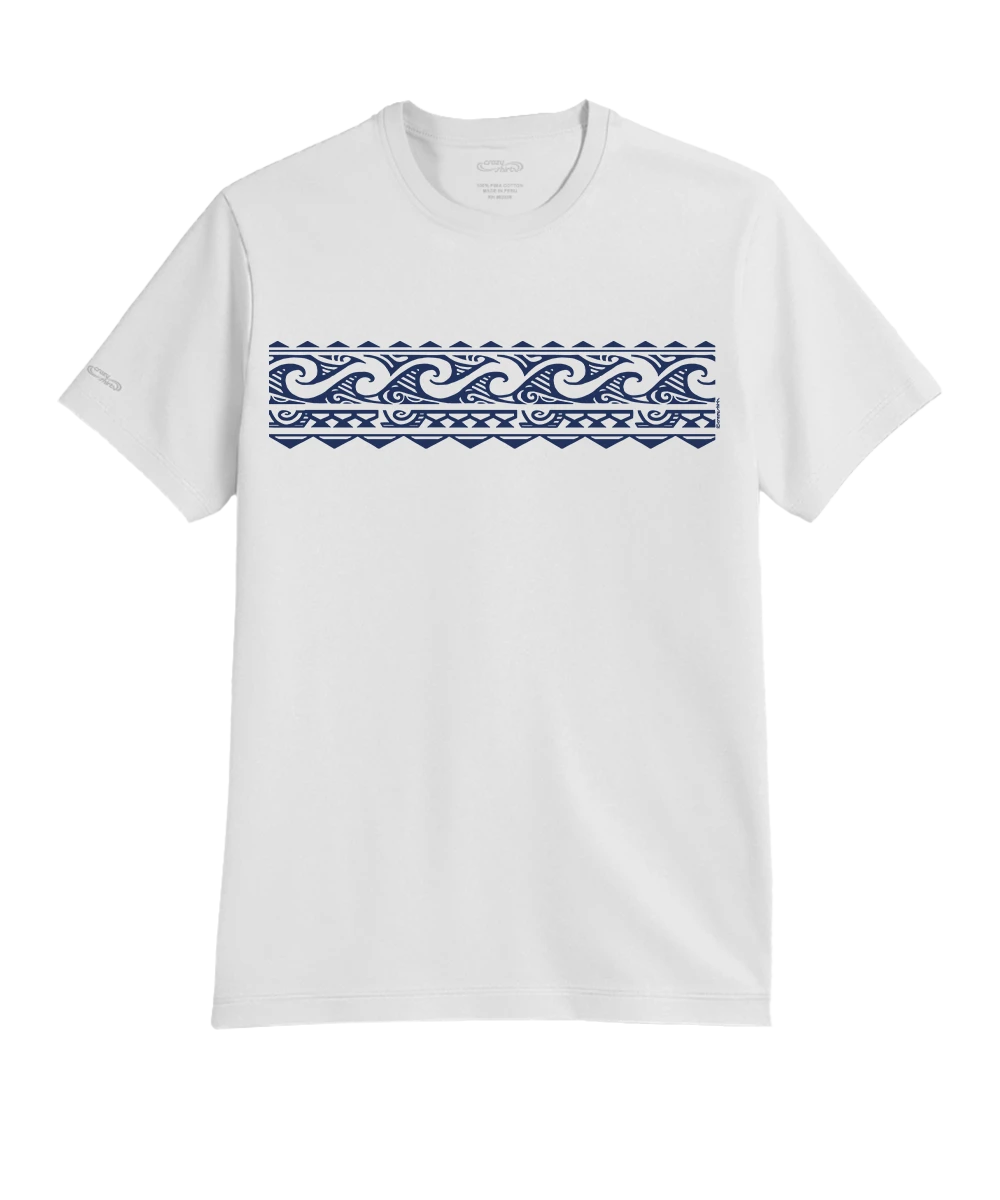 Tribal Wave Band - White Short Sleeve Pima T-Shirt 1 Tribal Wave Band - White Short Sleeve Pima T-Shirt