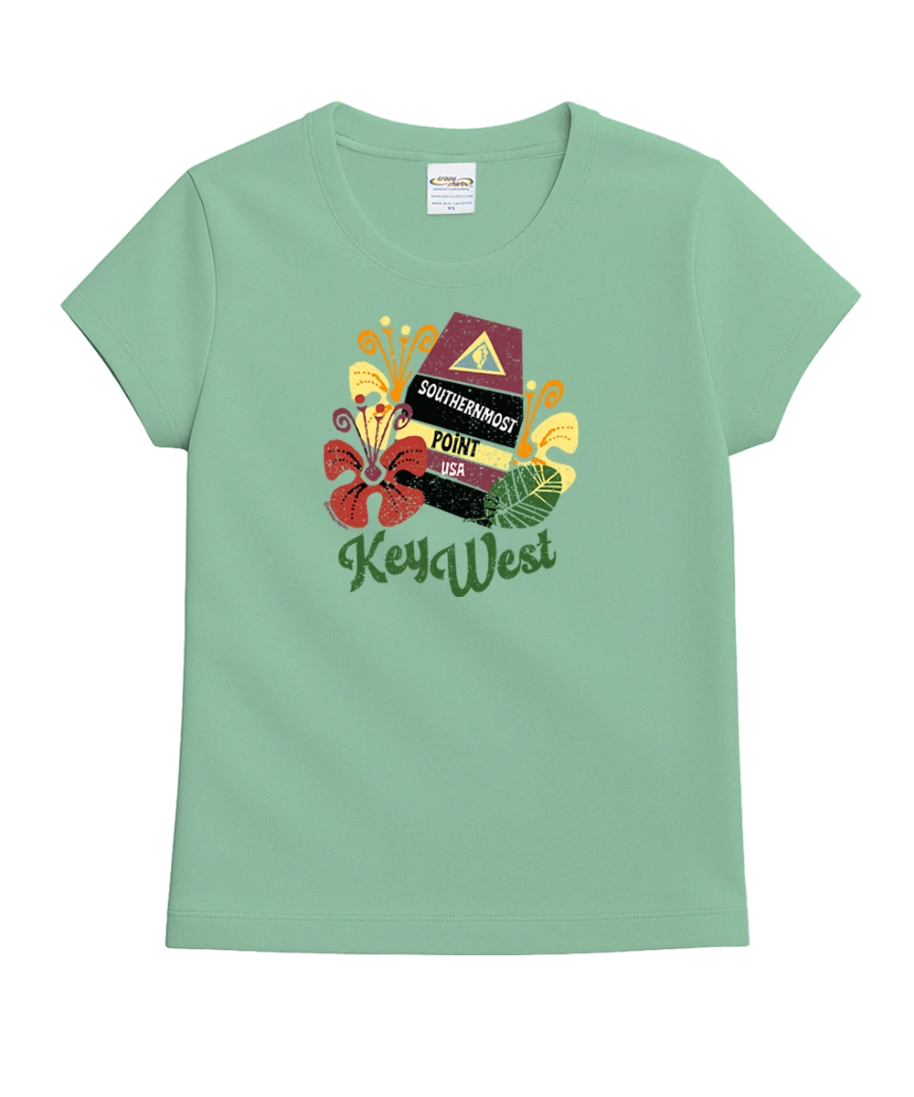 Key West Buoy Hibiscus - Key Lime Dyed Short Sleeve Crewneck T-Shirt 1 Key West Buoy Hibiscus - Key Lime Dyed Short Sleeve Crewneck T-Shirt
