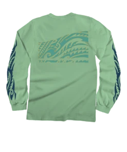 Honu Tribal Mauka - Key Lime Dyed Long Sleeve Crewneck T-Shirt -Crazy Shirts Sale Store 2016620 1M