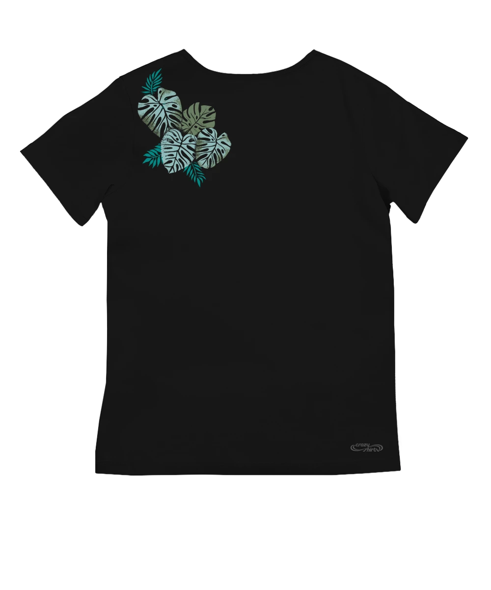 Misty Monstera - Jet Black Short Sleeve Pima V-Neck T-Shirt 4 Misty Monstera - Jet Black Short Sleeve Pima V-Neck T-Shirt - Image 4