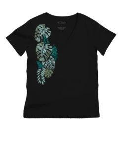 Misty Monstera - Jet Black Short Sleeve Pima V-Neck T-Shirt