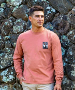 The Skier Monument - Chile Dyed Long Sleeve Crewneck T-Shirt -Crazy Shirts Sale Store 2016710 1A