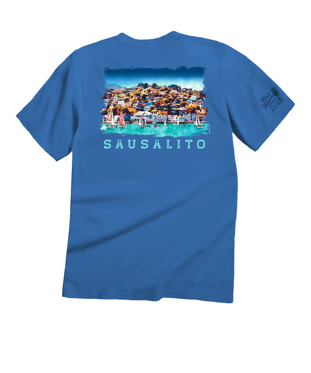 Sailing Sausalito - Blue Hawaii Dyed Short Sleeve Crewneck T-Shirt 1 Sailing Sausalito - Blue Hawaii Dyed Short Sleeve Crewneck T-Shirt