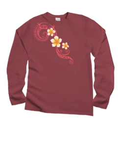 Plumeria Tatau - Paradise Red Dyed Long Sleeve Crewneck T-Shirt