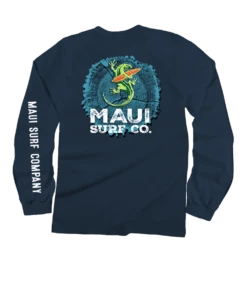 Maui Surf Co. Wood Ring - Navy Long Sleeve Crewneck T-Shirt