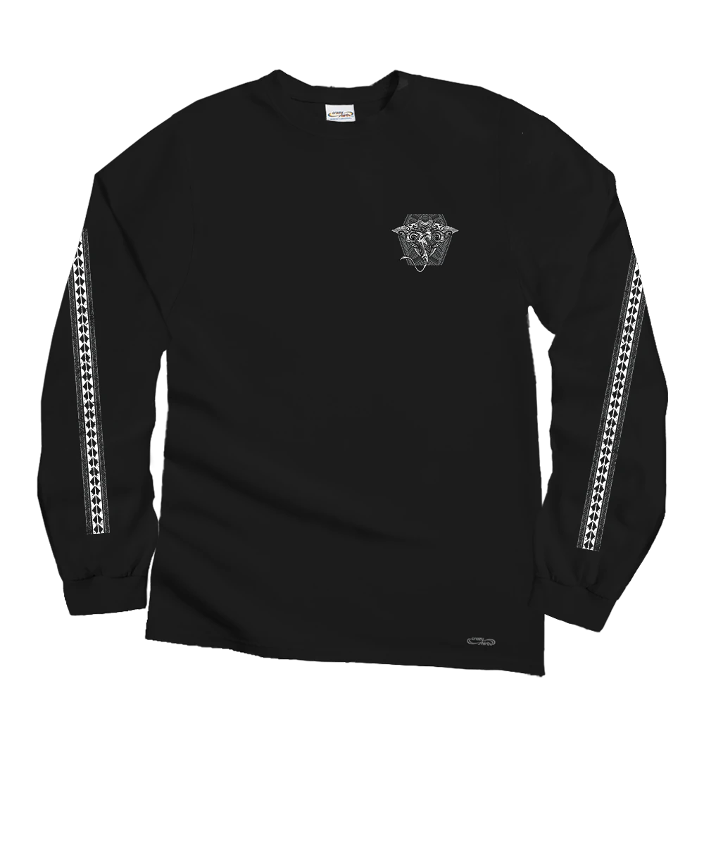 Tribal Manta Shark - Black Long Sleeve Crewneck T-Shirt 4 Tribal Manta Shark - Black Long Sleeve Crewneck T-Shirt - Image 4
