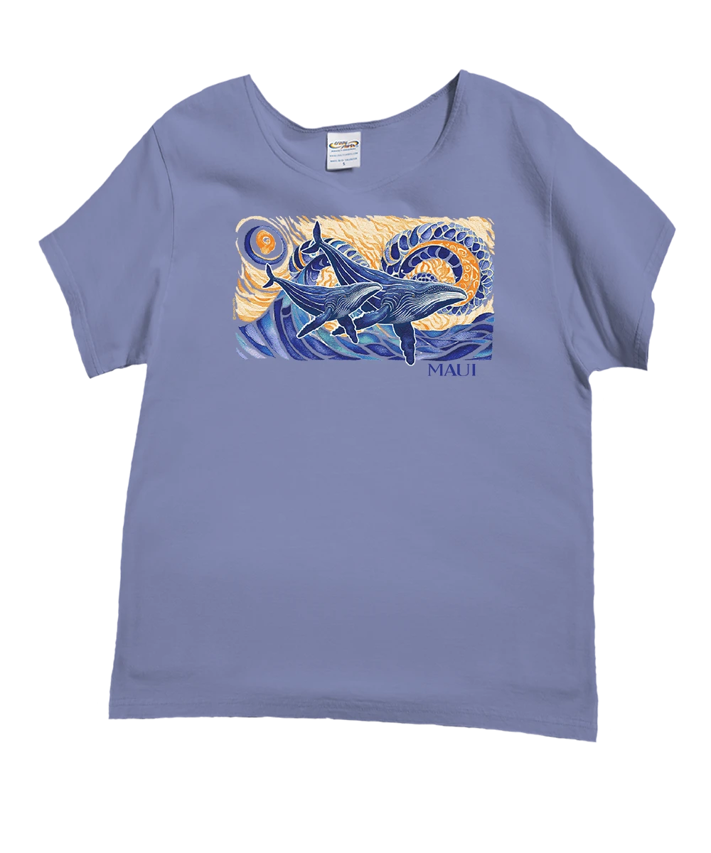 Whimsical Whales - Lavender Dyed Short Sleeve Scoop Neck T-Shirt 1 Whimsical Whales - Lavender Dyed Short Sleeve Scoop Neck T-Shirt